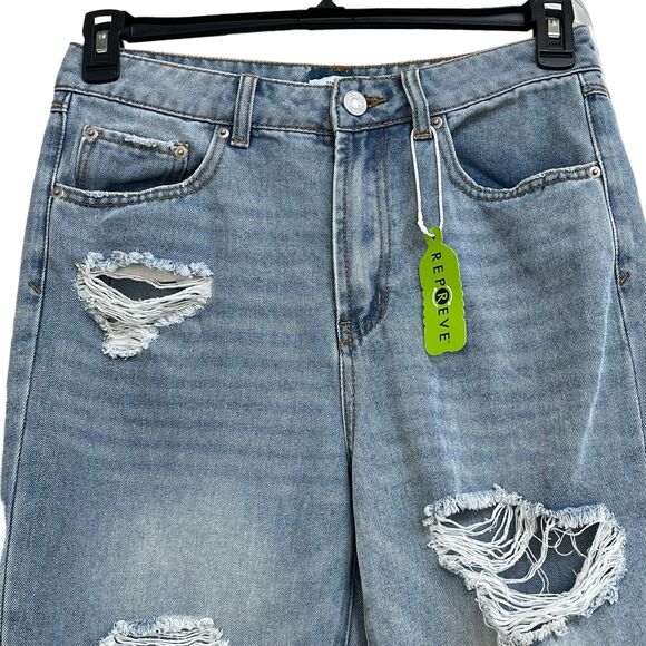 Forever 21 SZ 28 Cropped Jean Distressed Hi-Rise Zip-Fly Light Wash Frayed Hems - Picture 2 of 11